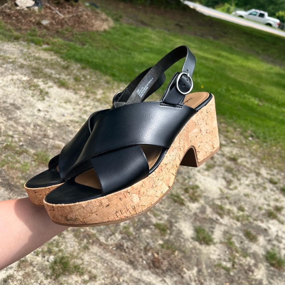Women's Black Leather Platform Sandals